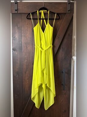 BCBGMaxAzria Lime Yellow Asymmetrical V-Neck Slip Dress size 0